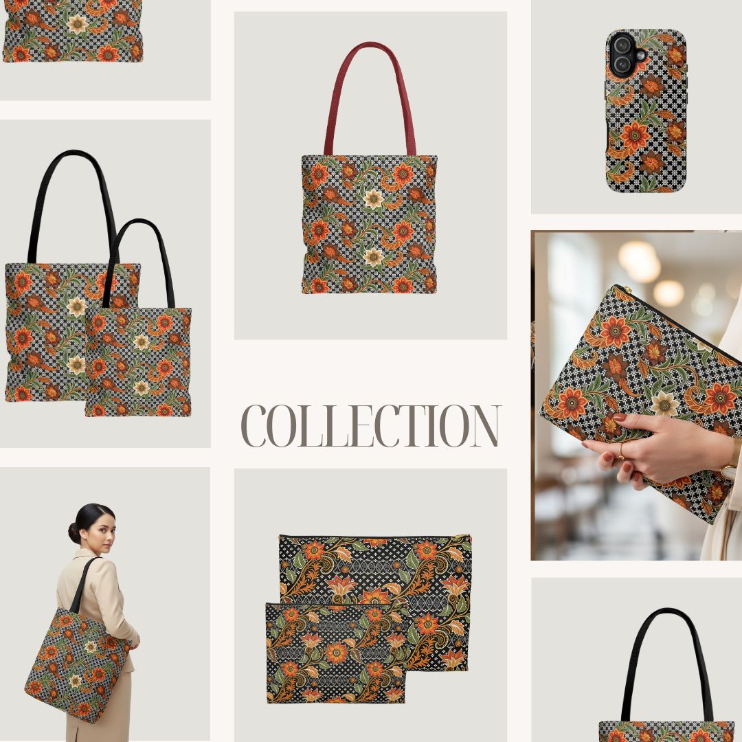 Batik Print Tote Bag -   Aesthetic Floral 4
