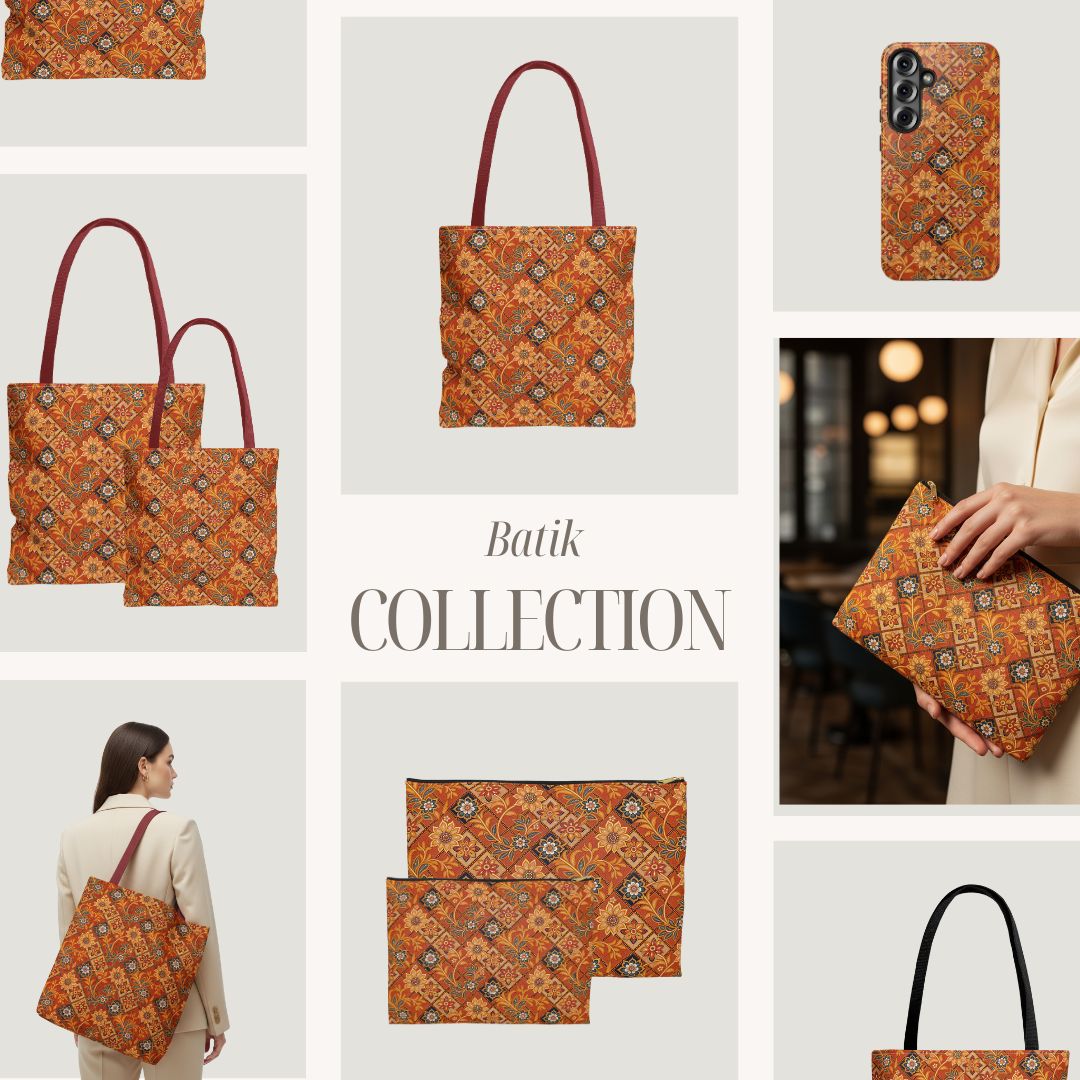 Modern Batik Print Tote Bag -  Orange 1