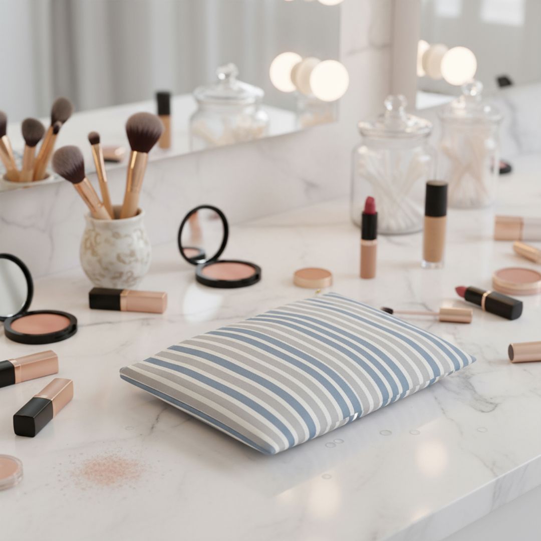 Blue Stipes Print Makeup And Accessory Pouch