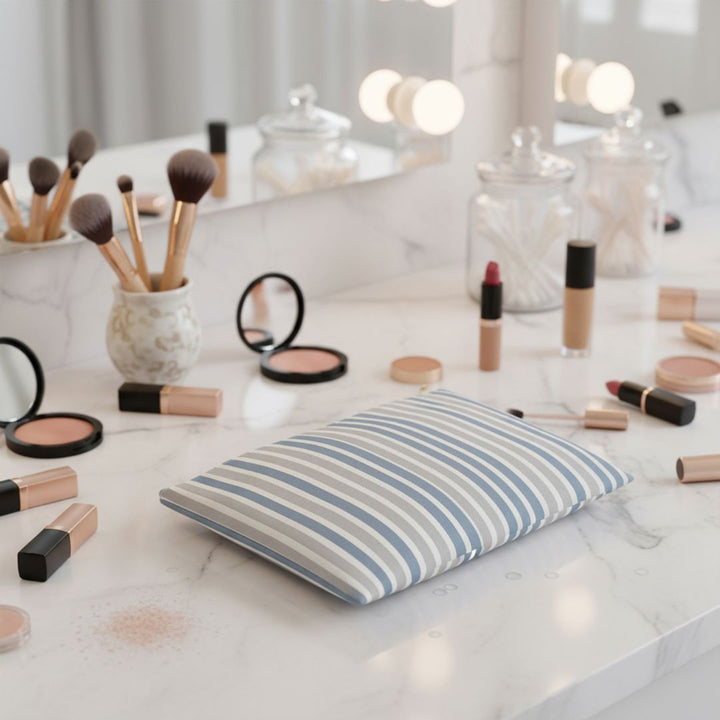 Blue Stipes Print Makeup And Accessory Pouch