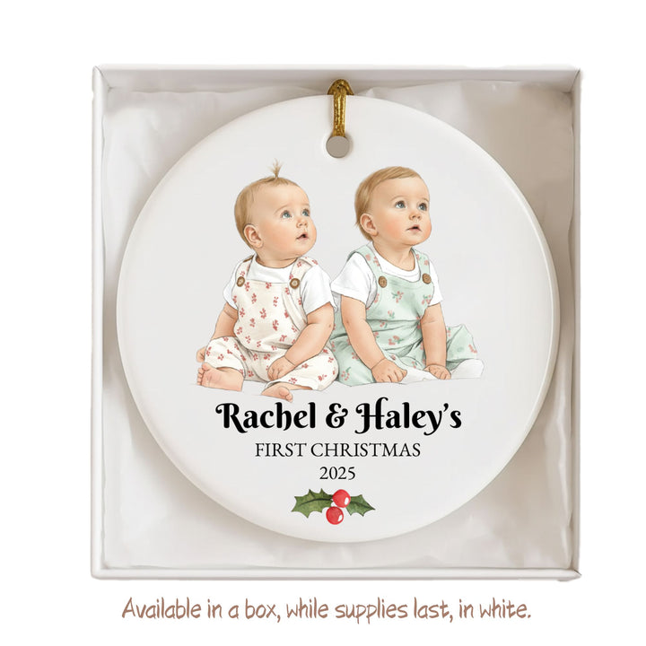 Personalized Photo Christmas Ornament: Twins First Christmas