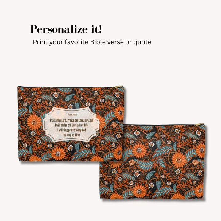 Batik Print Makeup And Accessory Pouch - Orange Teal 2