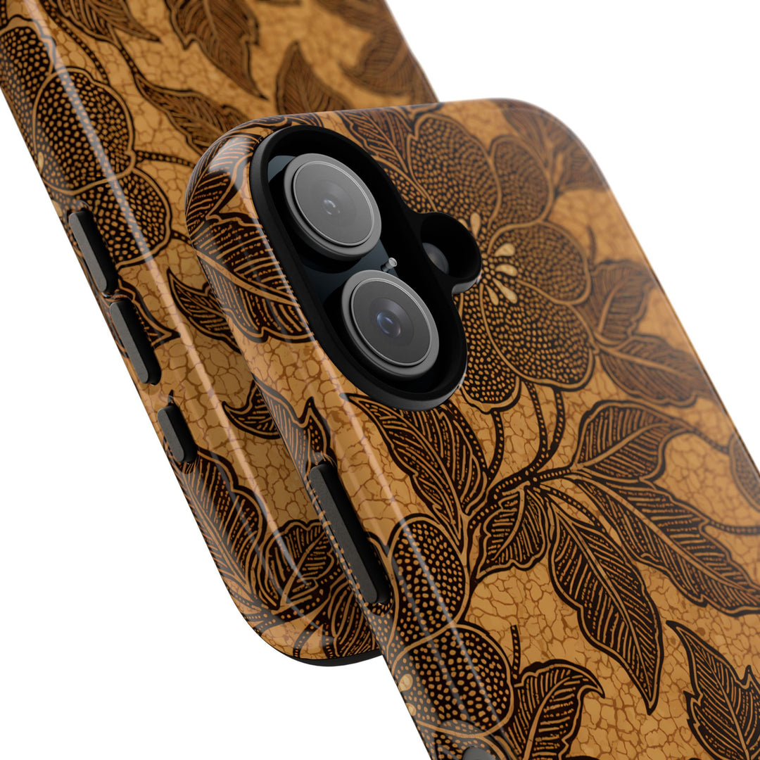 Traditional Batik Pattern Tough Phone Cases Personalizable - Brown Flower