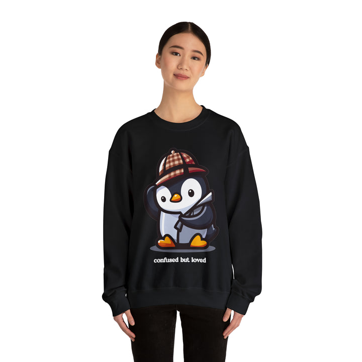 Unisex Heavy Blend™ Crewneck Sweatshirt, Cute Penguin: "Confused But Loved"