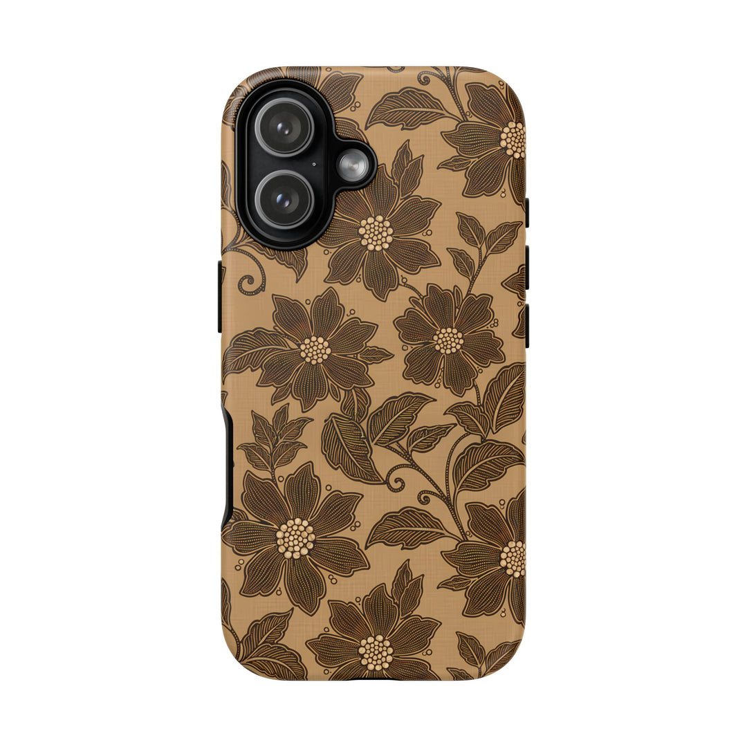 Traditional Batik Pattern Tough Phone Cases Personalizable - Brown Flower Pattern