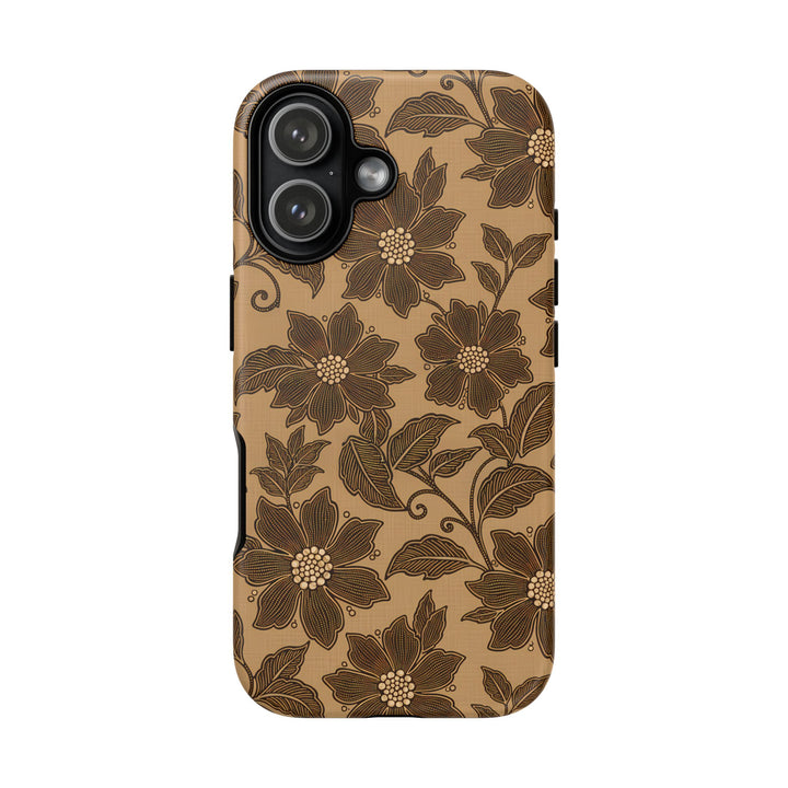 Traditional Batik Pattern Tough Phone Cases Personalizable - Brown Flower Pattern