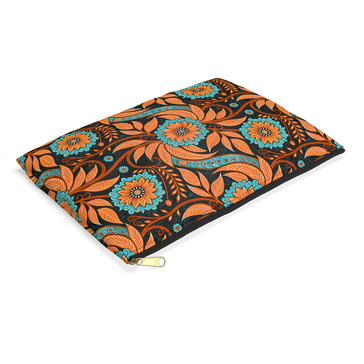 Batik Print Makeup And Accessory Pouch - Orange Teal 3