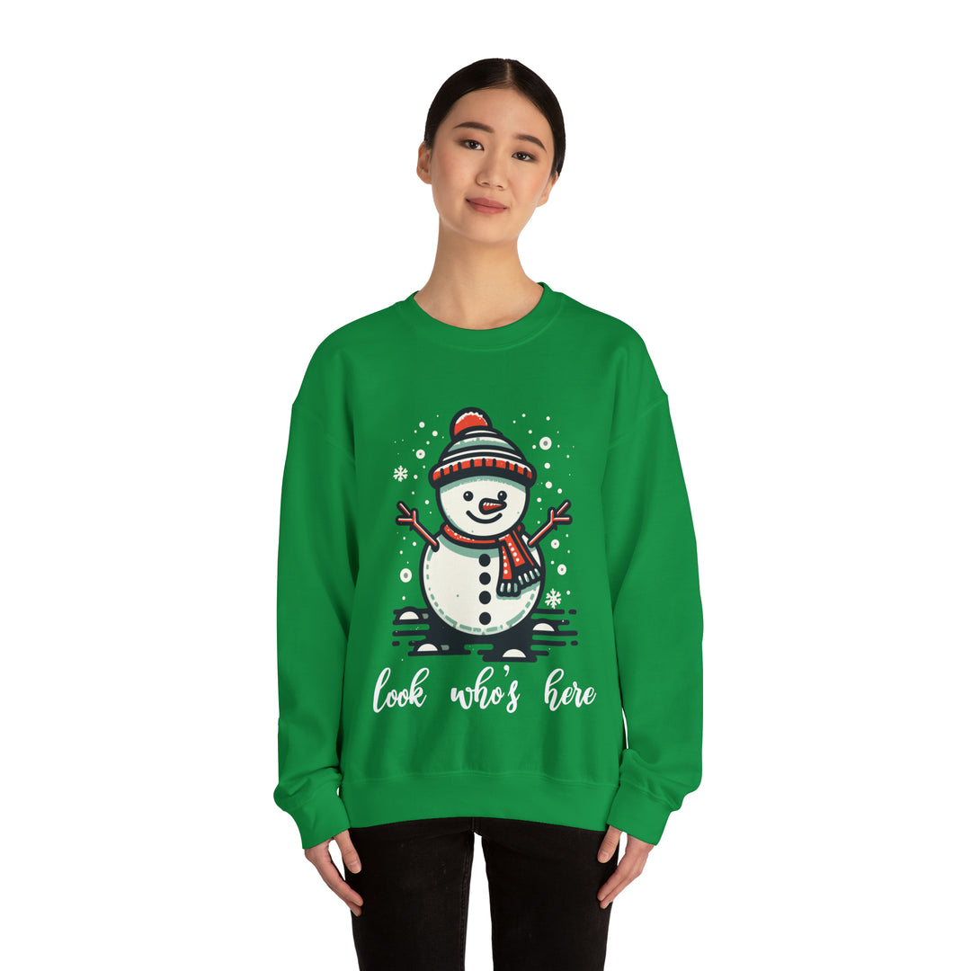 Unisex Heavy Blend™ Crewneck Sweatshirt, Look Who's Here Snowman