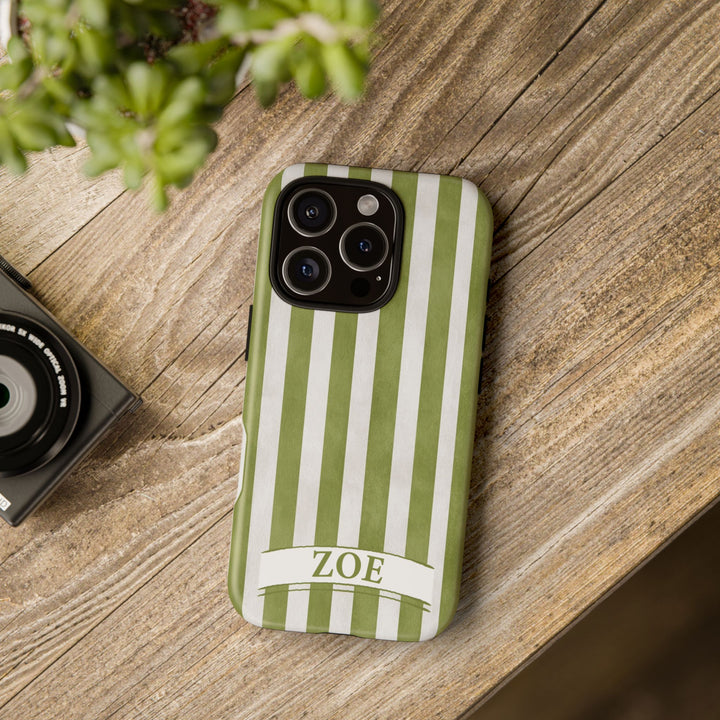 Personalized Tough Phone Case Rustic Green Stripe 2