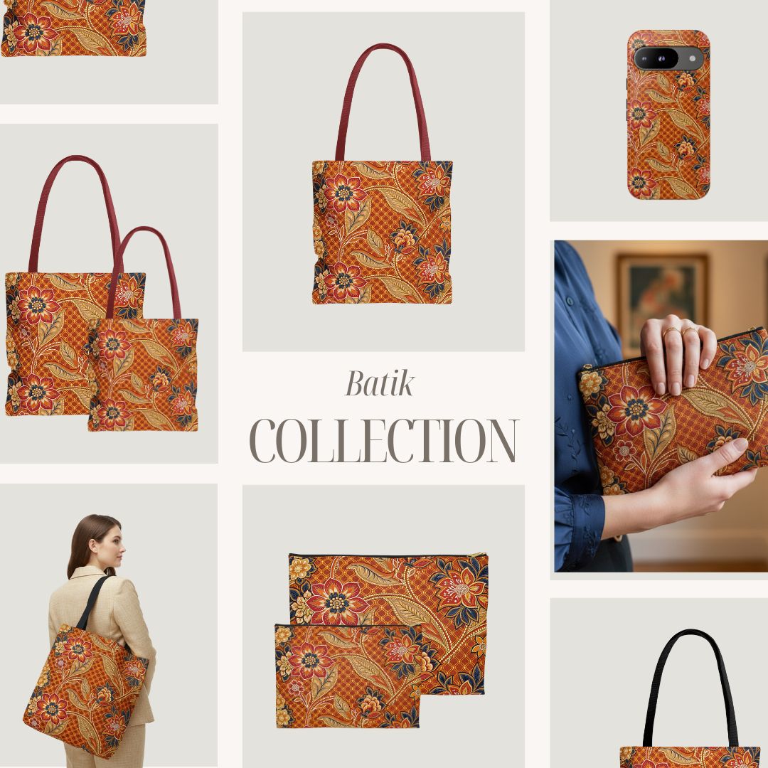 Batik Print Makeup And Accessory Pouch - Orange 2