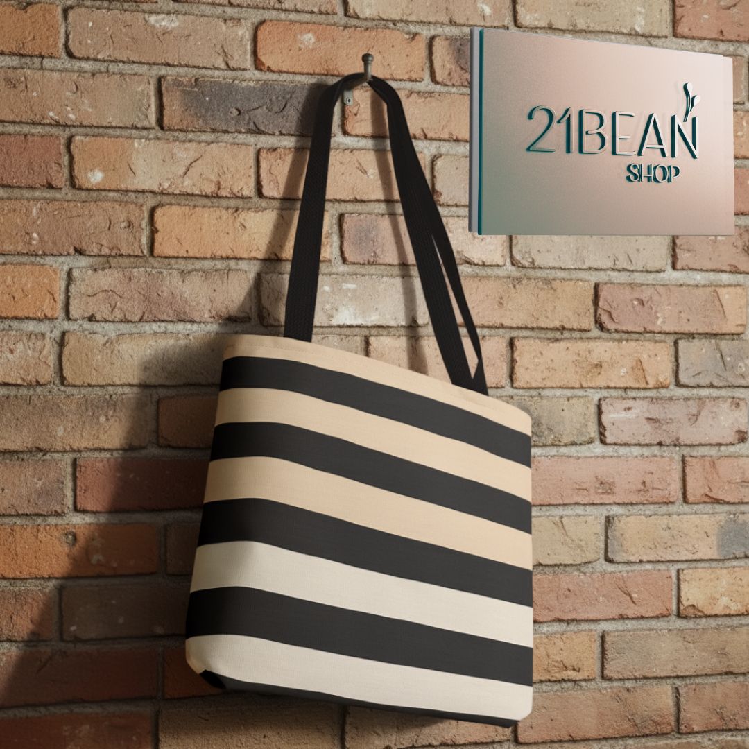 Brown Stripe Horizontal Print Tote Bag