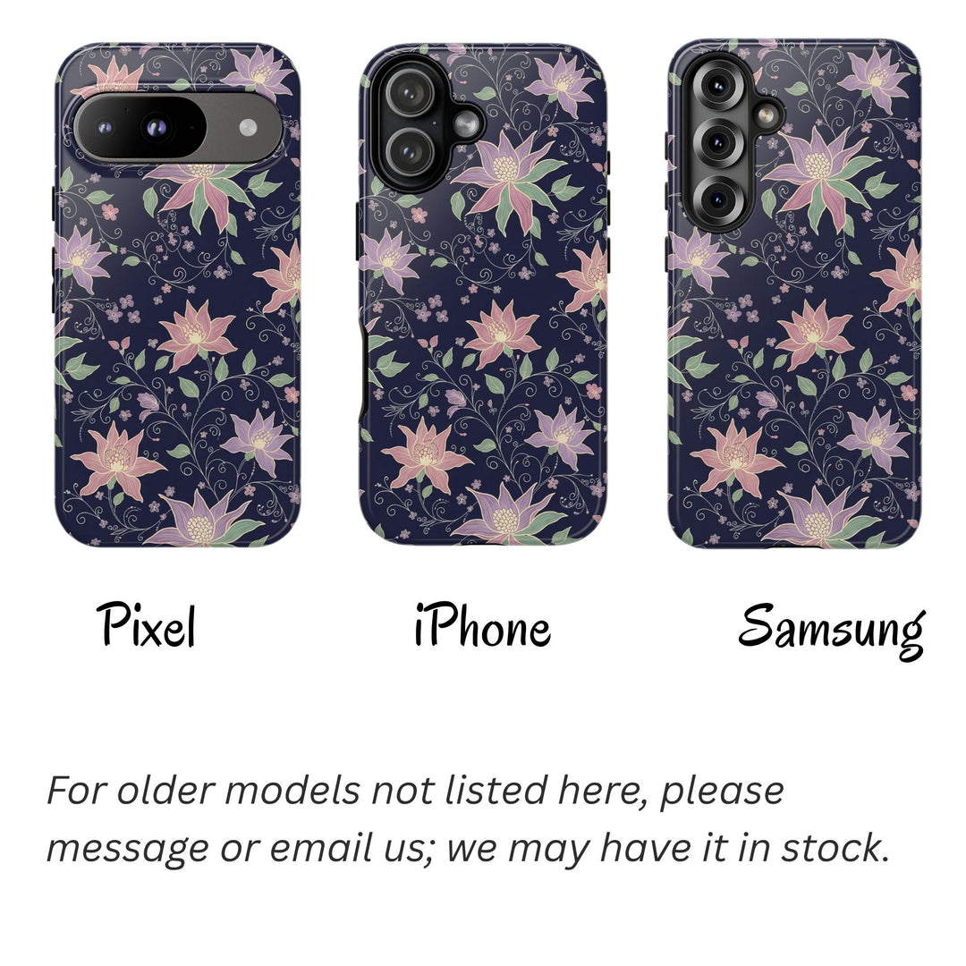 Traditional Batik Pattern Tough Phone Cases Personalizable - Purple Flower