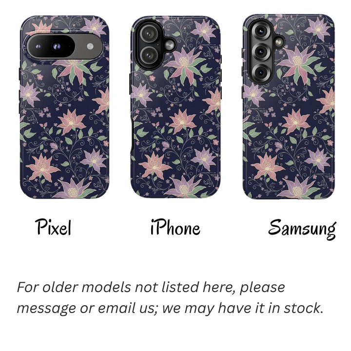 Traditional Batik Pattern Tough Phone Cases Personalizable - Purple Flower