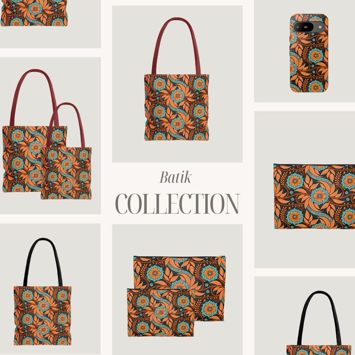Modern Batik Print Tote Bag -  Orange Teal 3