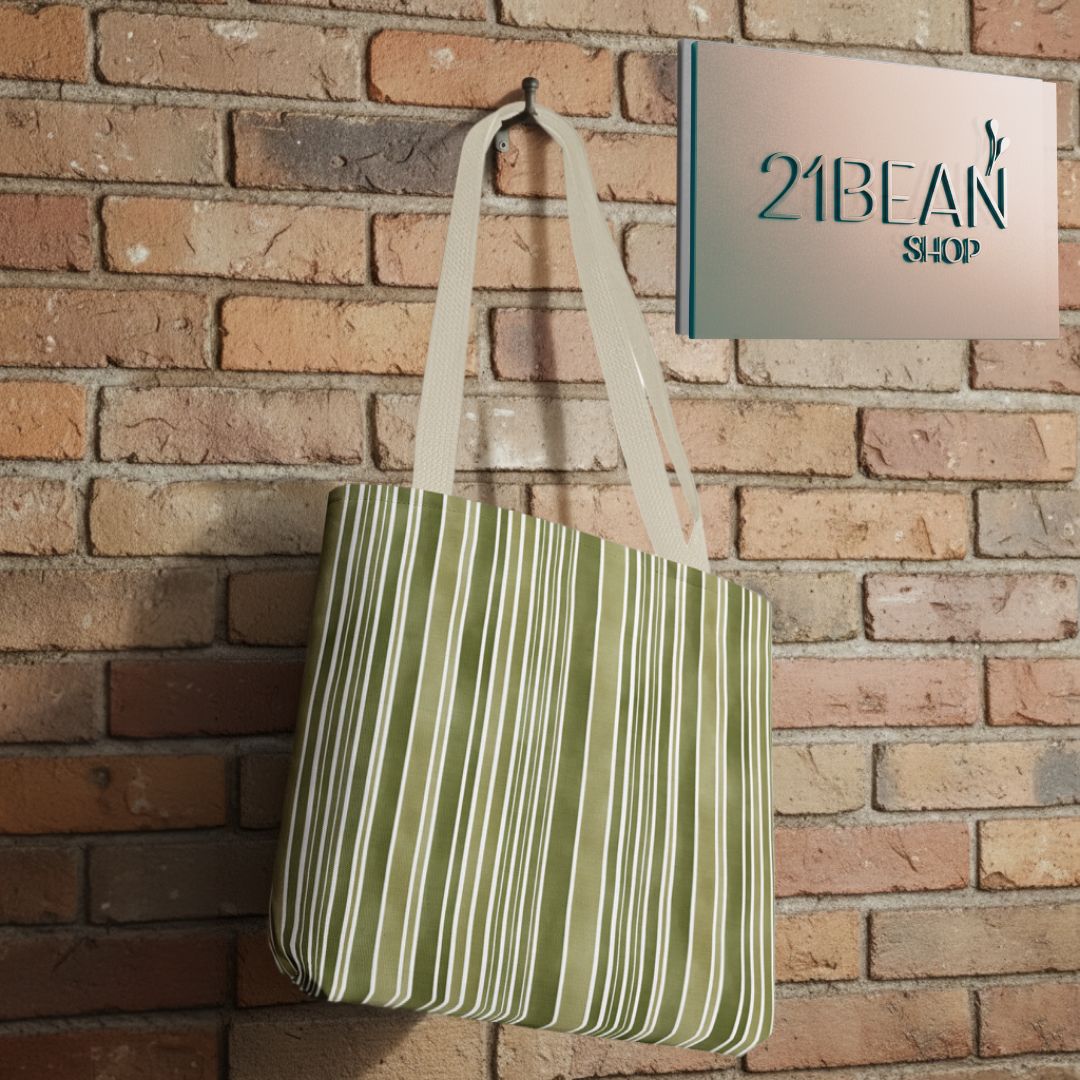Green Stripes Print Tote Bag