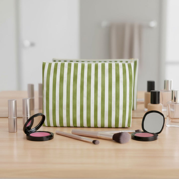Green Stripes 2 Print Makeup And Accessory Pouch