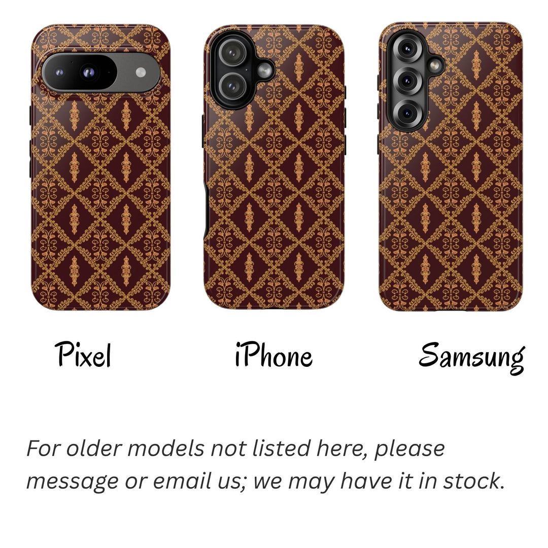 Traditional Batik Pattern Tough Phone Cases Personalizable - Brown Batik Grid Pattern