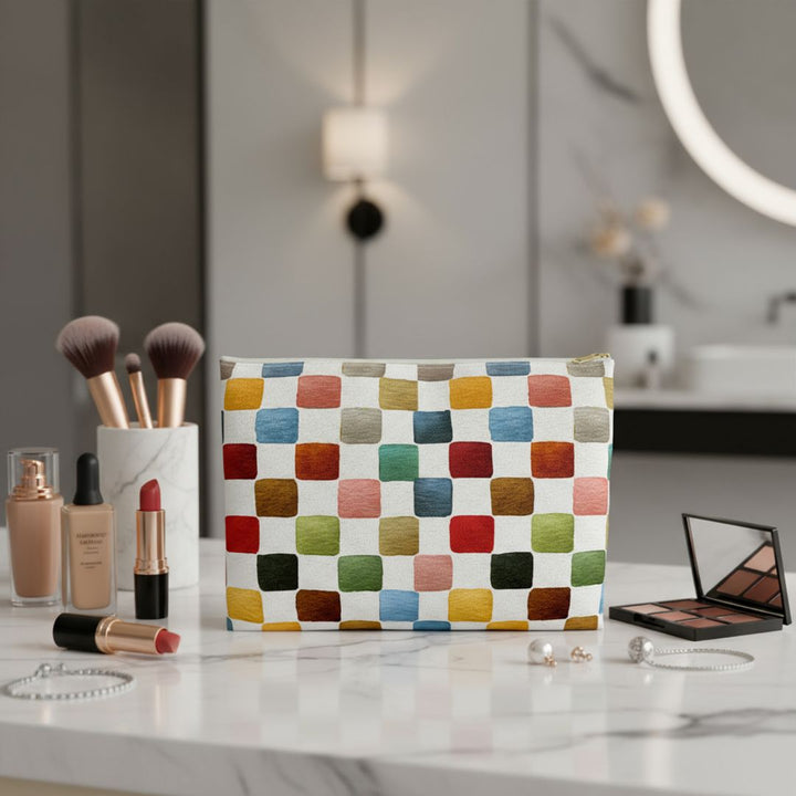 Multicolor Checkers Print Makeup And Accessory Pouch
