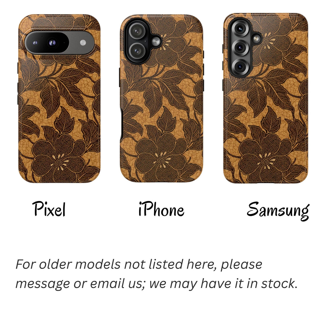 Traditional Batik Pattern Tough Phone Cases Personalizable - Brown Batik Grid 2