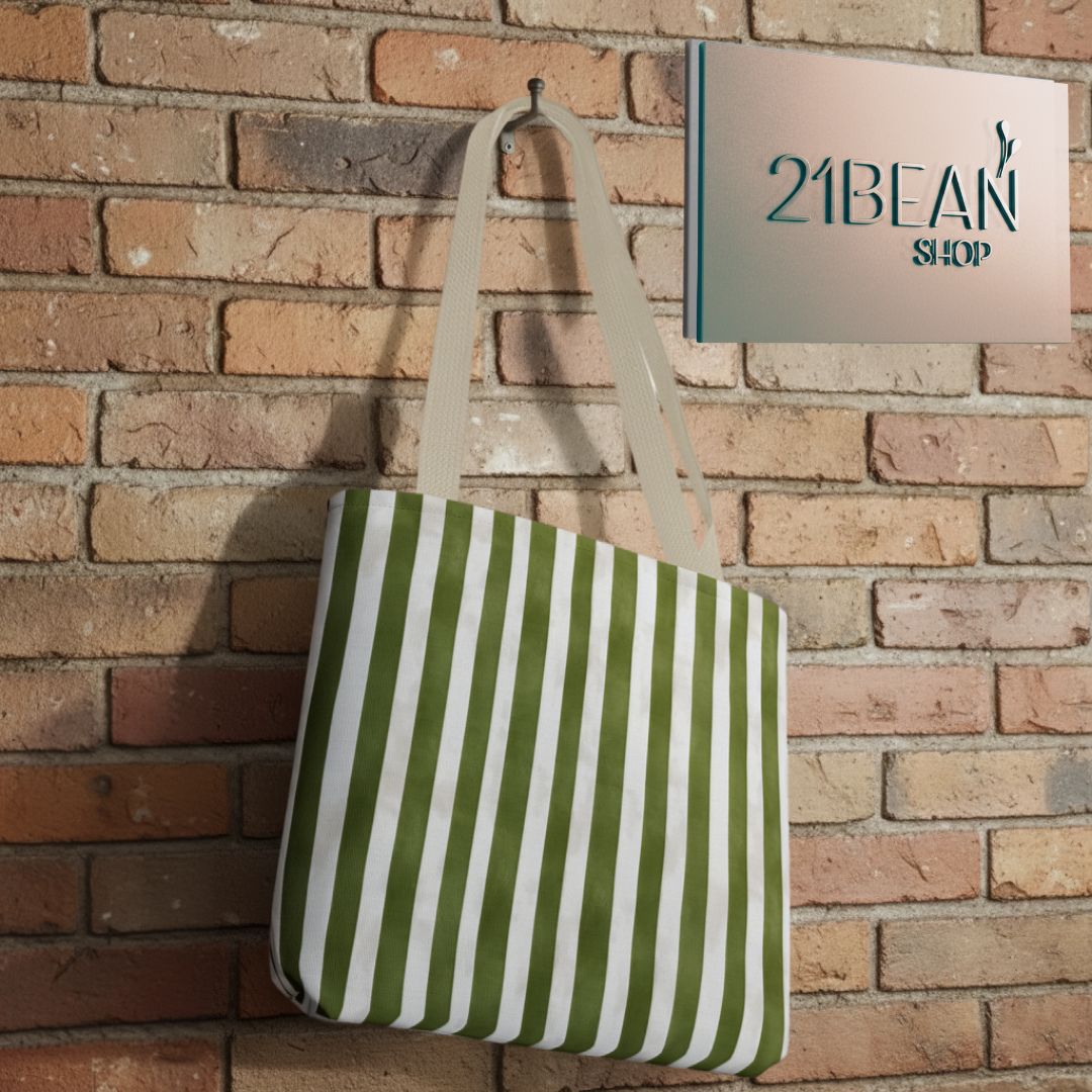 Green Stripes 2 Print Tote Bag