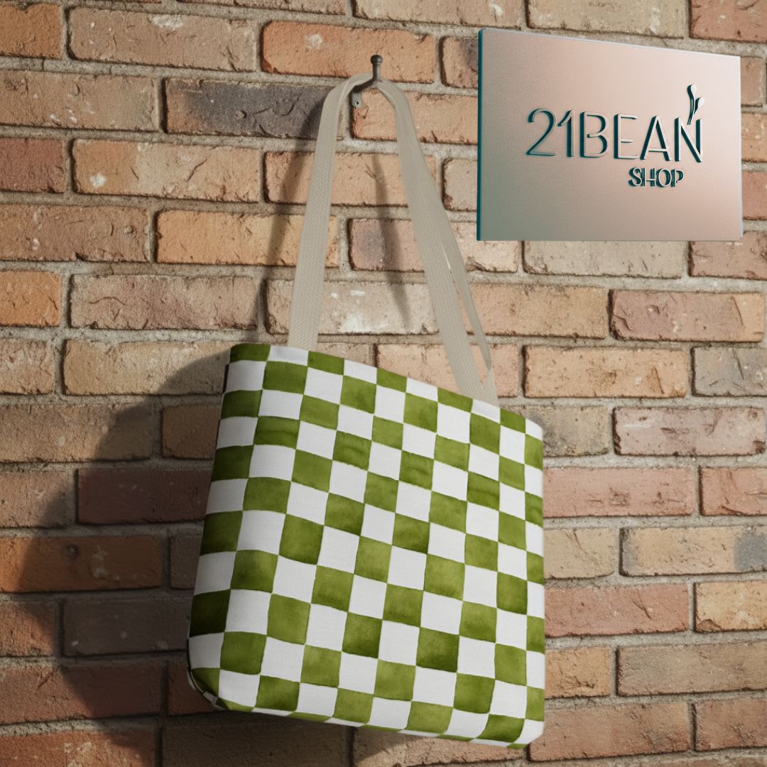 Green Checkered Print Tote Bag