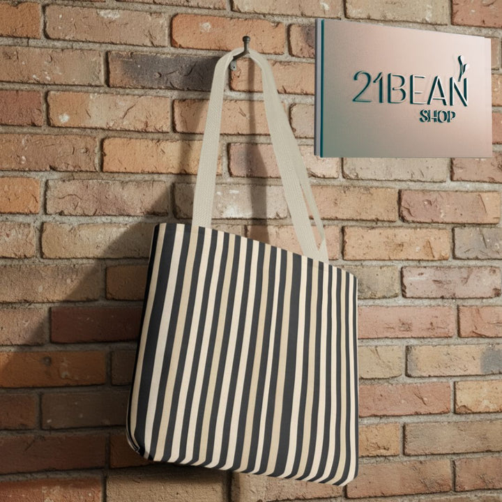Brown Stripe Print Tote Bag