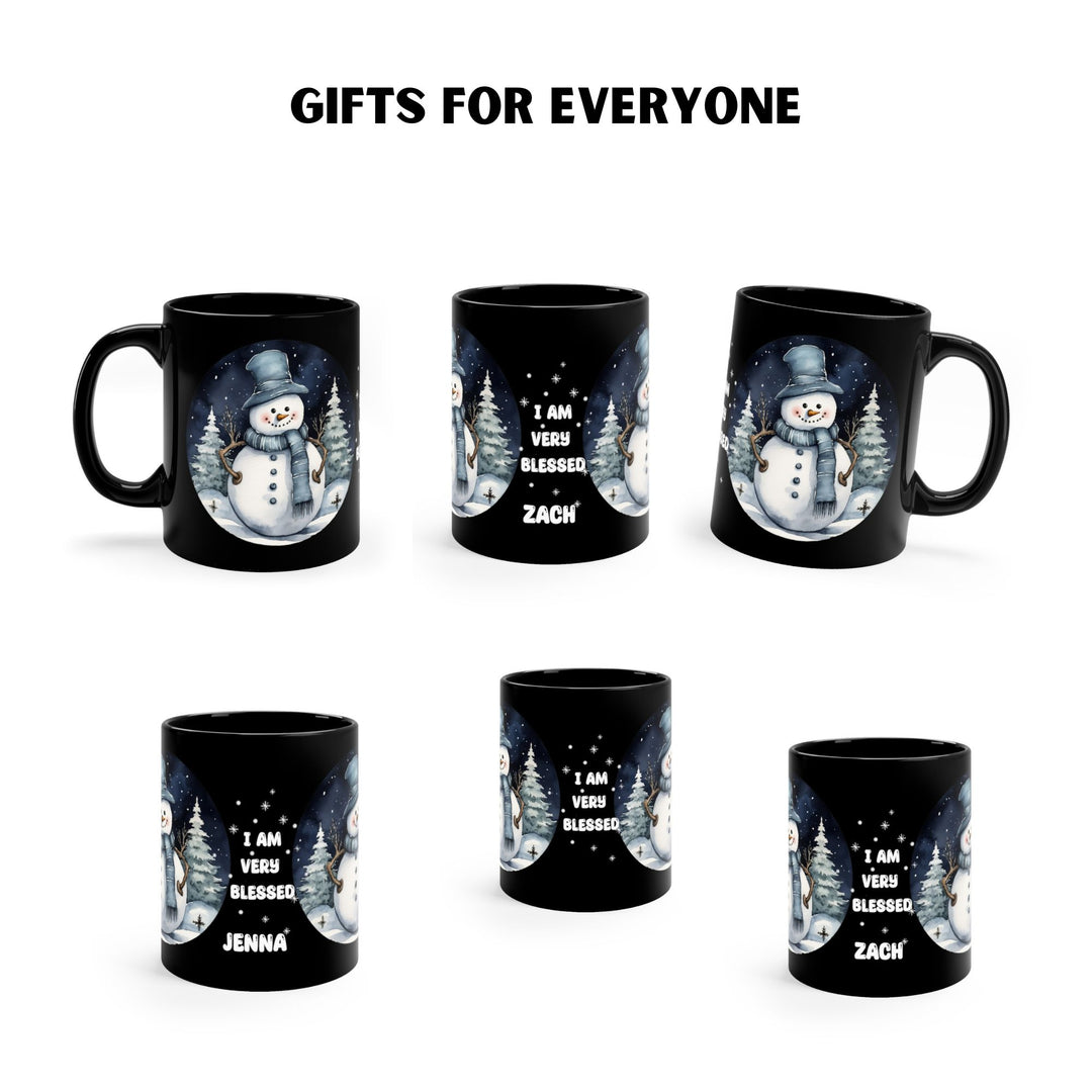 Personalized 11oz Black Mug A Very Blessed Snowman
