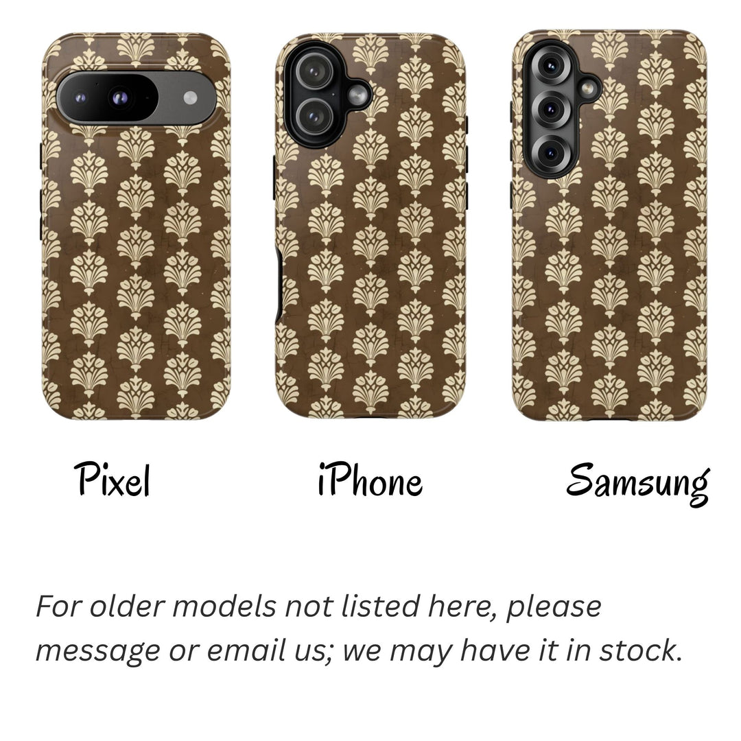Traditional Batik Pattern Tough Phone Cases Personalizable - Brown Paisley