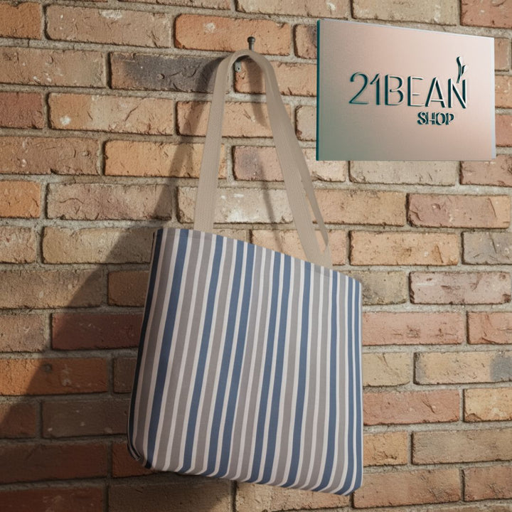 Blue Stripes Print Tote Bag