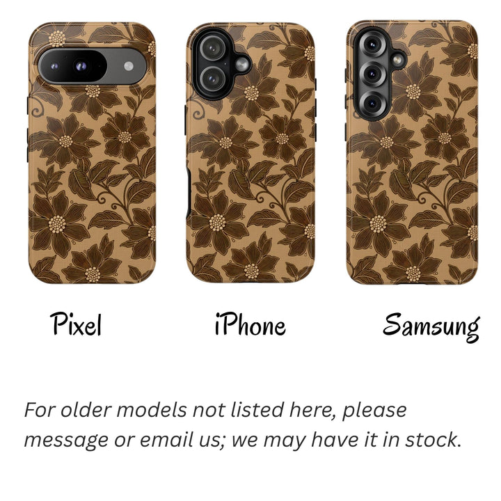 Traditional Batik Pattern Tough Phone Cases Personalizable - Brown Flower Pattern