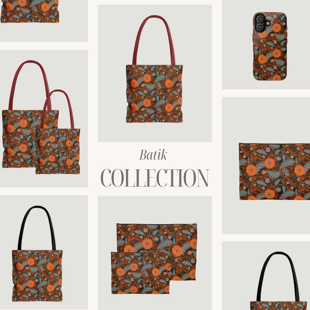 Batik Print Makeup And Accessory Pouch - Orange Teal 2