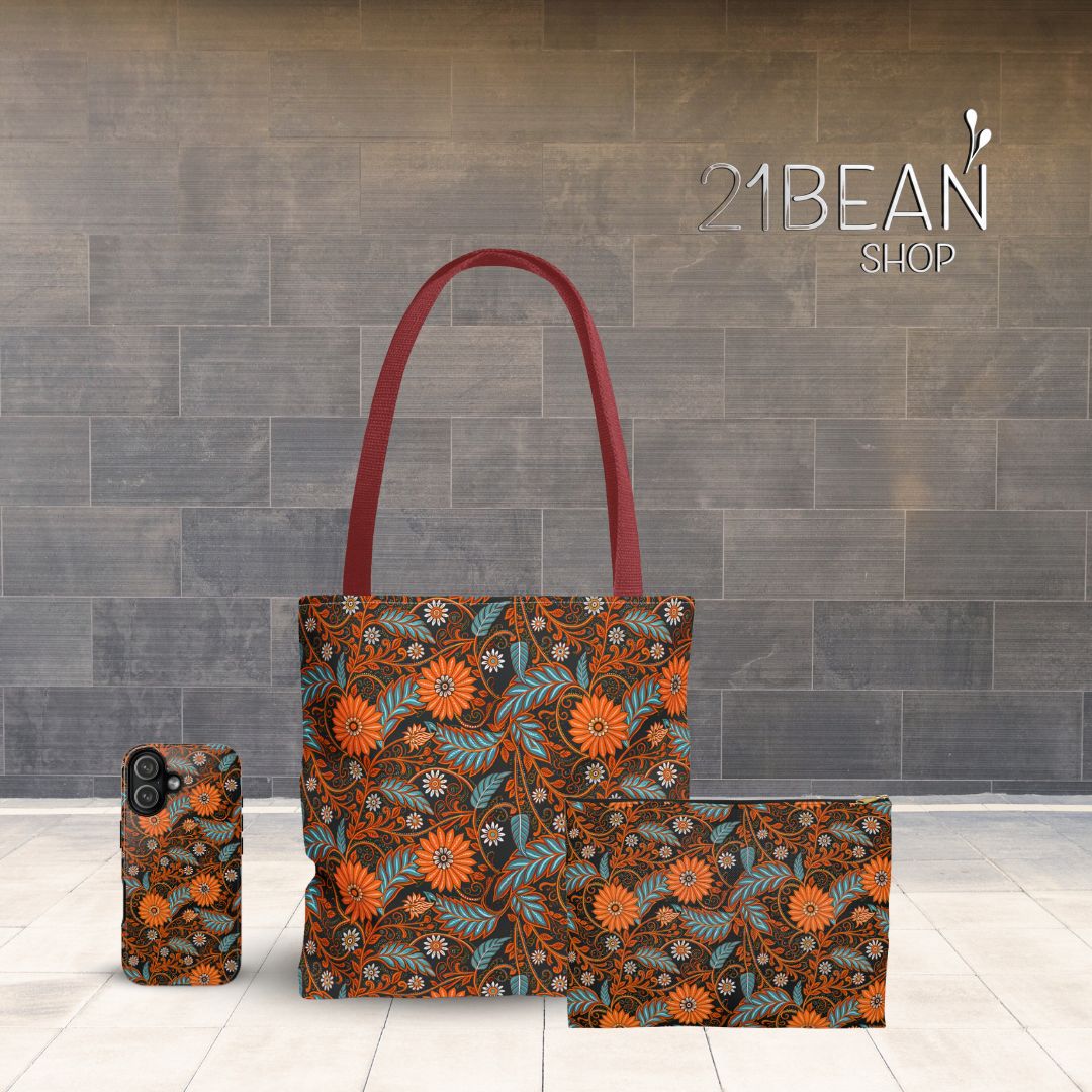 Batik Print Makeup And Accessory Pouch - Orange Teal 1