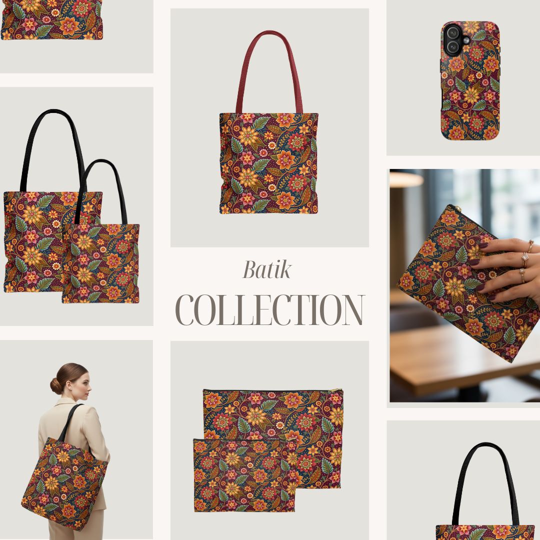 Batik Print Makeup And Accessory Pouch - Batik Flower 14