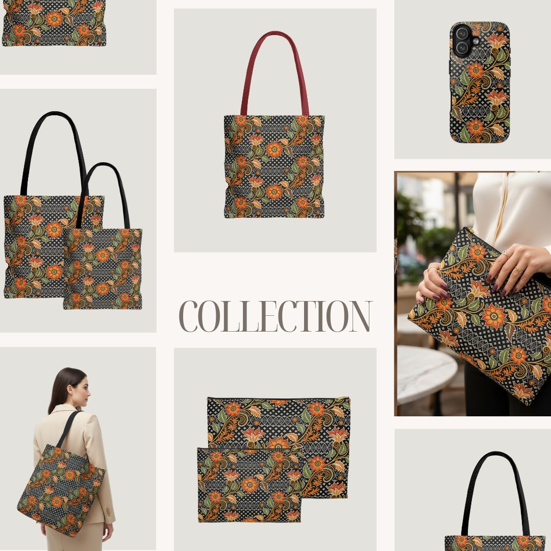 Batik Print Makeup And Accessory Pouch -  Aesthetic Floral 3