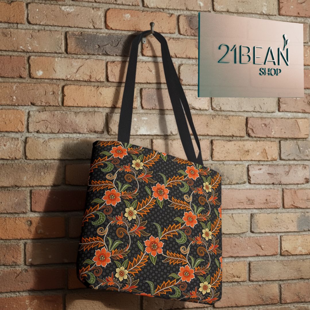 Batik Print Tote Bag -   Aesthetic Floral 1