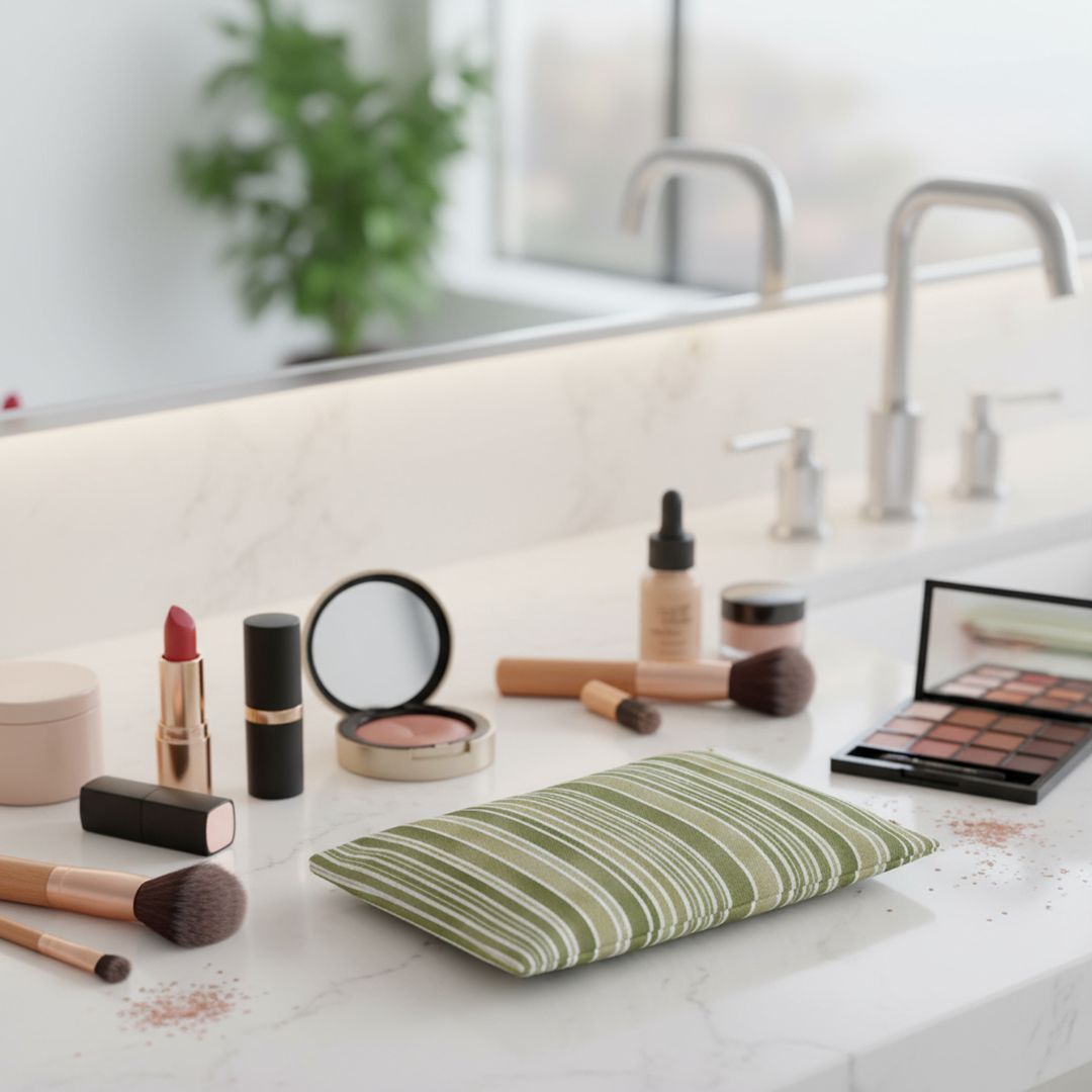 Green Stripes Print Makeup And Accessory Pouch