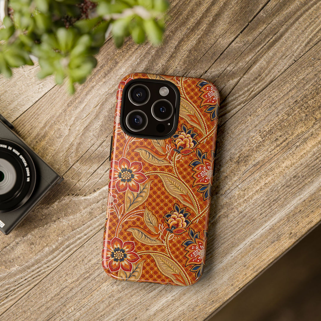 Modern Batik Pattern Tough Phone Cases Personalizable - Orange 2