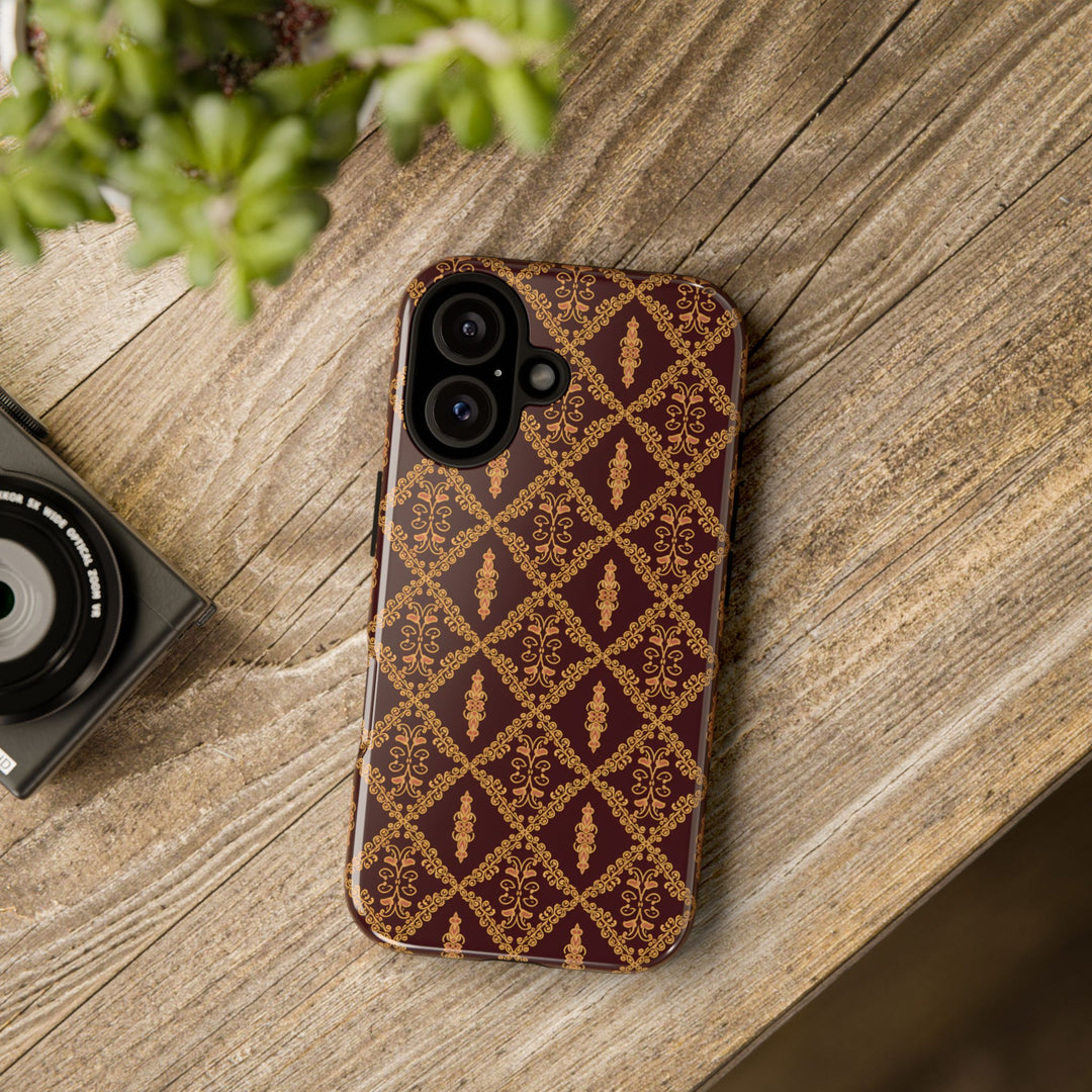 Traditional Batik Pattern Tough Phone Cases Personalizable - Brown Batik Grid Pattern