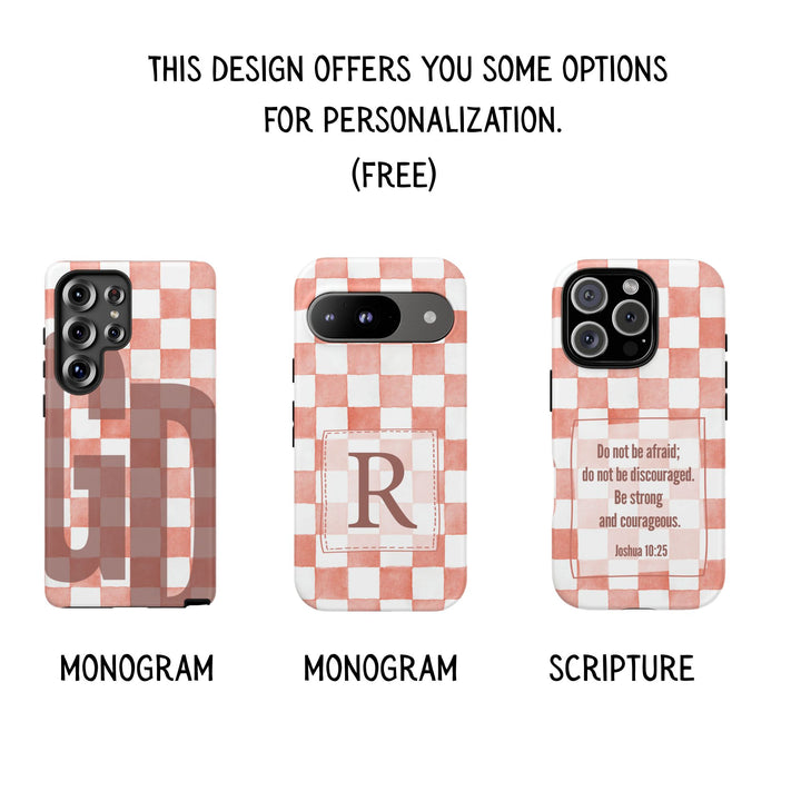 Personalized Tough Phone Case Pink Checkered Pattern