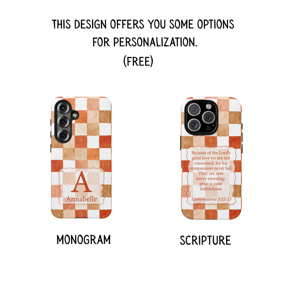 Personalized Tough Phone Case Orange Checkered Pattern