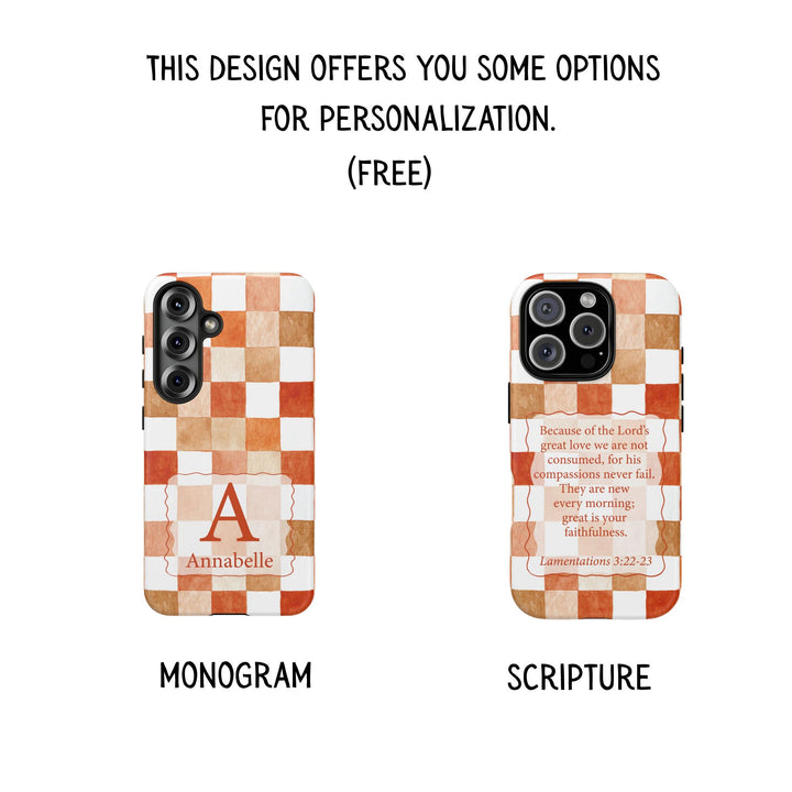 Personalized Tough Phone Case Orange Checkered Pattern