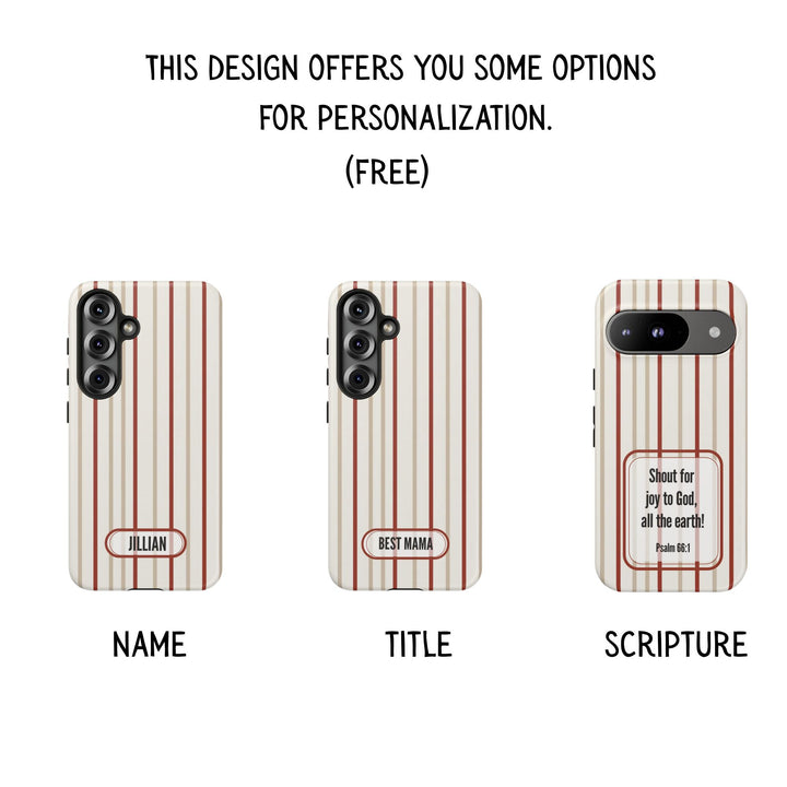 Personalized Tough Phone Case Red And Beige Stripe