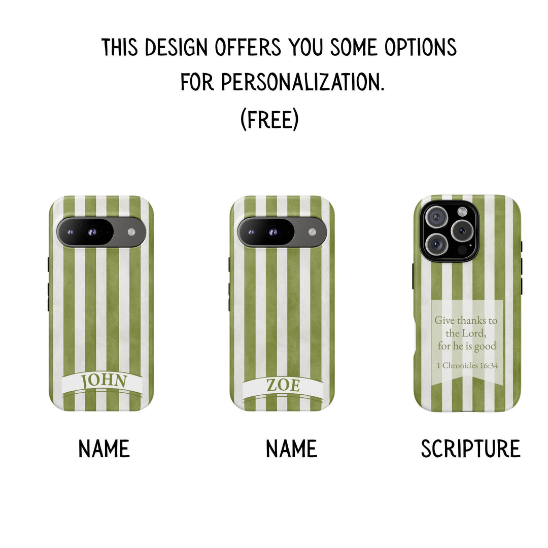 Personalized Tough Phone Case Rustic Green Stripe 2