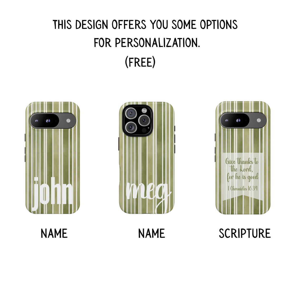 Personalized Tough Phone Case Rustic Green Stripe