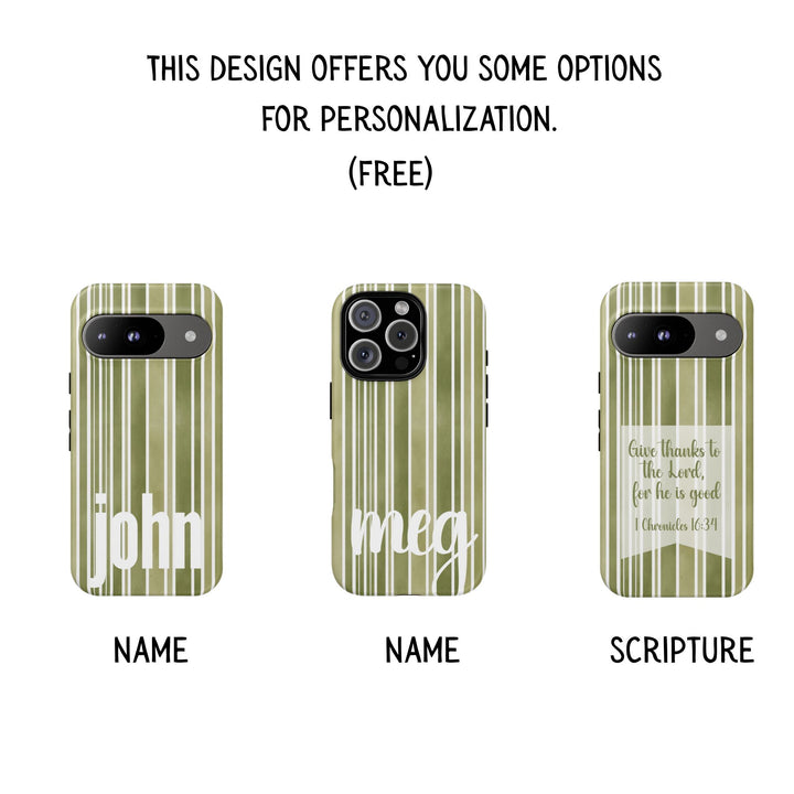 Personalized Tough Phone Case Rustic Green Stripe