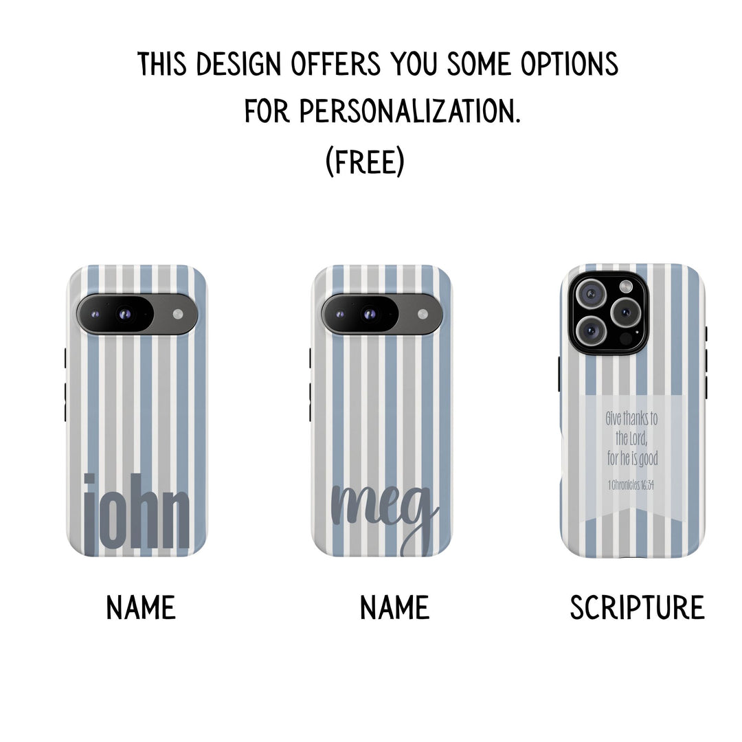 Personalized Tough Phone Case Rustic Blue Stripe