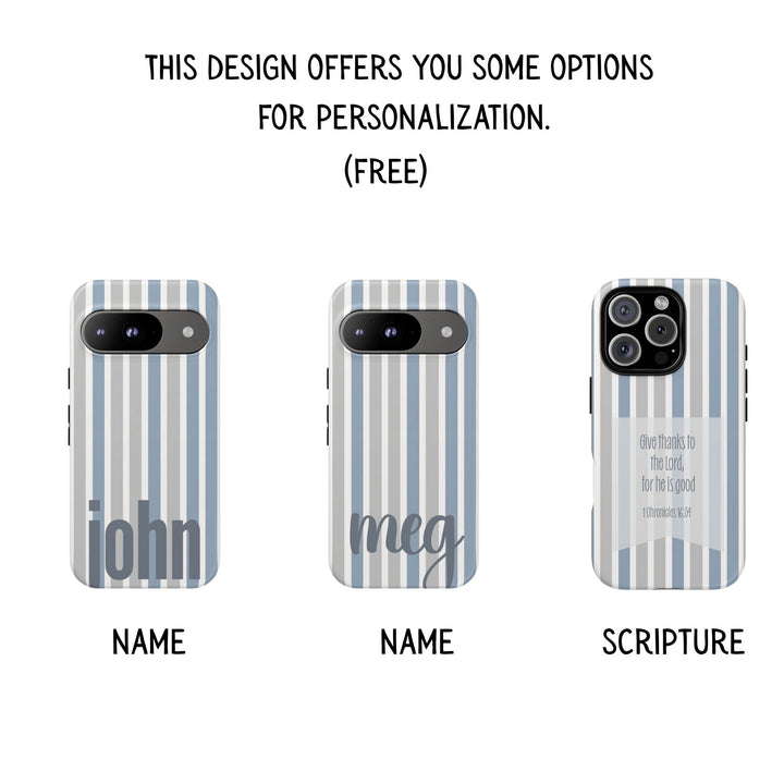 Personalized Tough Phone Case Rustic Blue Stripe