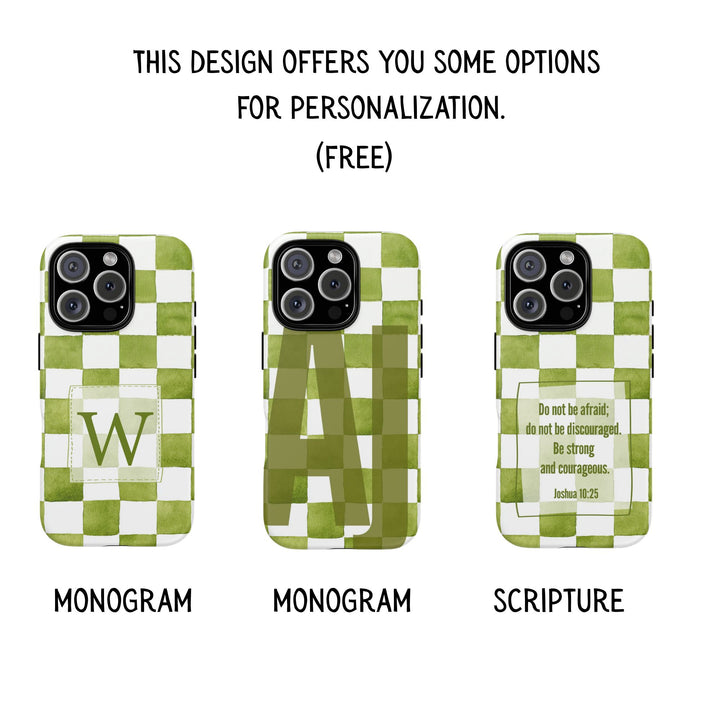 Personalized Tough Phone Case Green Checkered Pattern