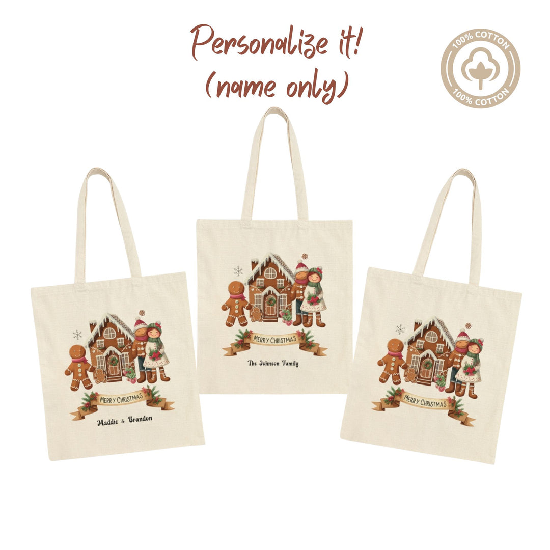 Personalized Cotton Canvas Tote Bag Gingerbread House Merry Christmas