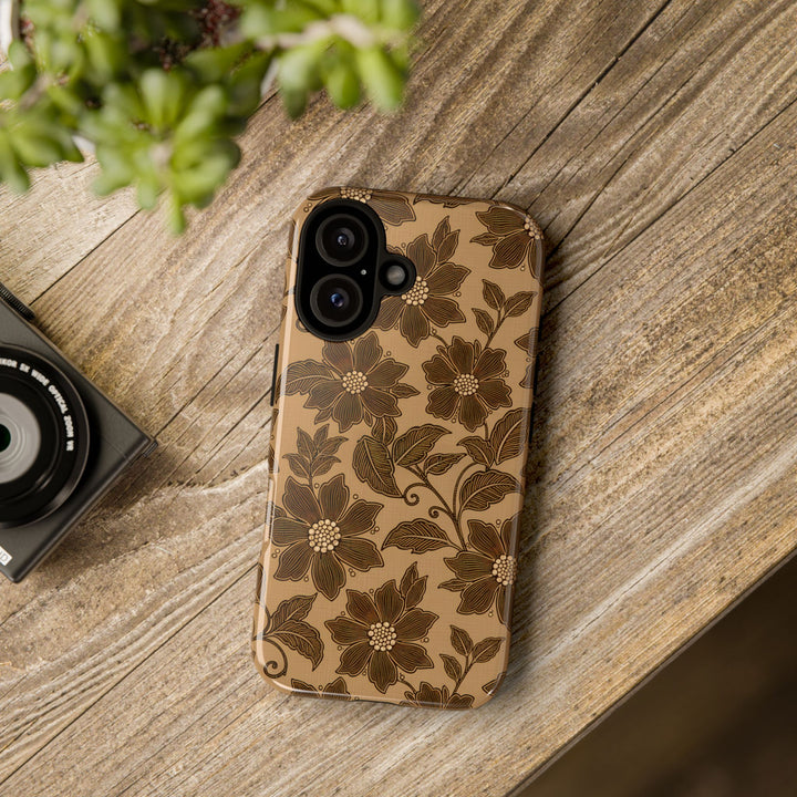 Traditional Batik Pattern Tough Phone Cases Personalizable - Brown Flower Pattern